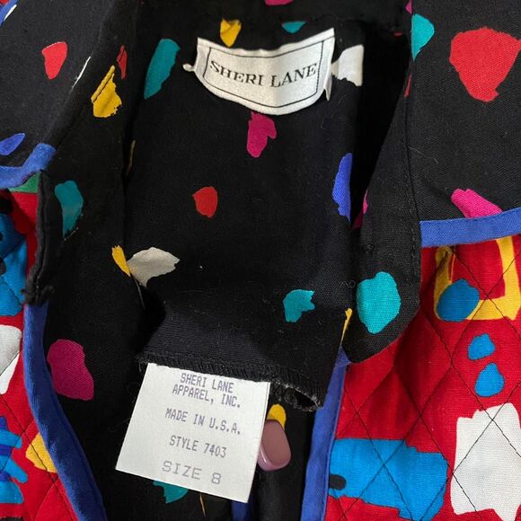 Sherri Lane red geometric pattern unique 80s vintage jacket cropped quilted sz 8 - Picture 4 of 4